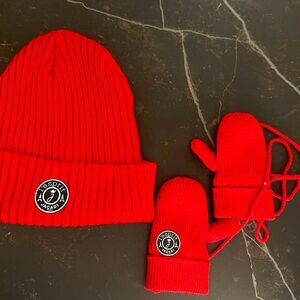 Jacadi beanie and mitten set, RED 2T